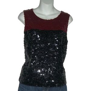 J. Crew Sequin Blouse Red Black Art Deco Top Party Shiny Glitz Holiday Glam Sz S